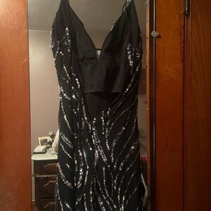 Glamorous Black Sequin Backless Dress